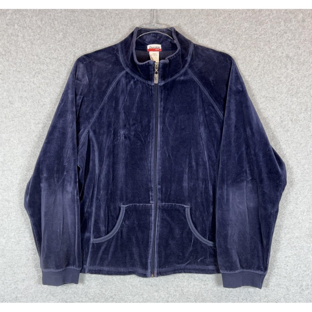 Danskin Now Jacket Womens XL Navy Night Velour Track Full Zip Pockets Soft Cozy